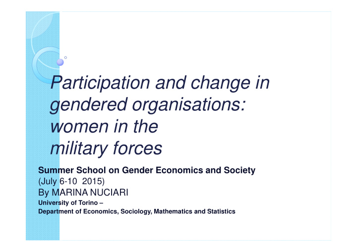 participation and change in gendered organisations women