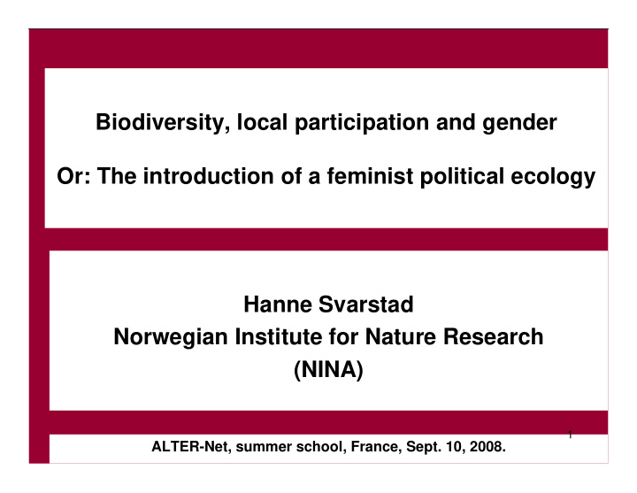 biodiversity local participation and gender or the