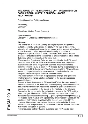 EASM 2014  Games but did not consider the individual structure of the FIFA and the  latest changes