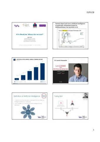 15/01/18 AI in Medicine: Where are we now?  Niels Peek  Health eResearch Centre  School of Health