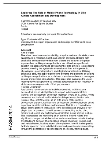 EASM 2014  player centric platform that assists in the collection and analysis of key  player data.