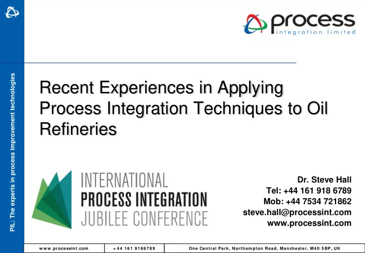 recent experiences in applying process integration