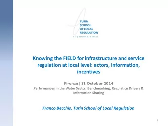 Knowing the FIELD for infrastructure and service  regulation at local level: actors, information,