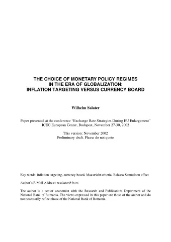 THE CHOICE OF MONETARY POLICY REGIMES  IN THE ERA OF GLOBALIZATION: INFLATION TARGETING VERSUS