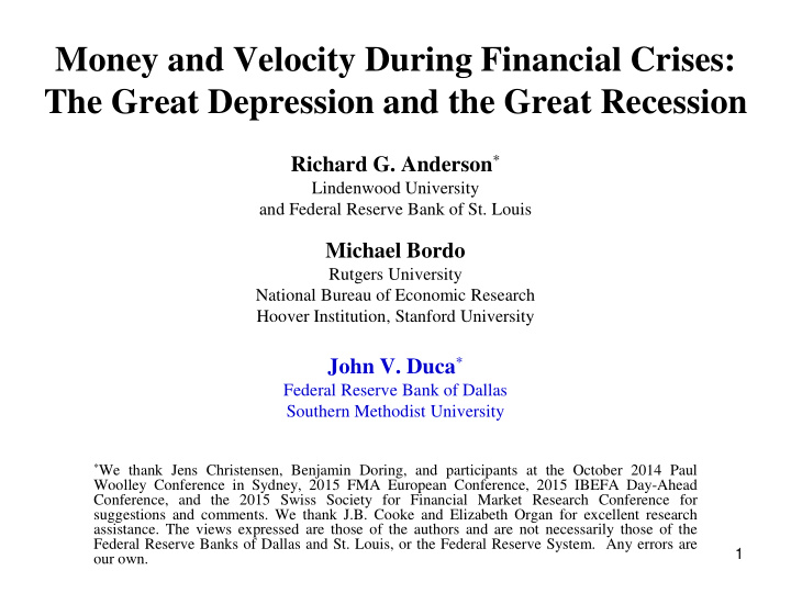 money and velocity during financial crises the great