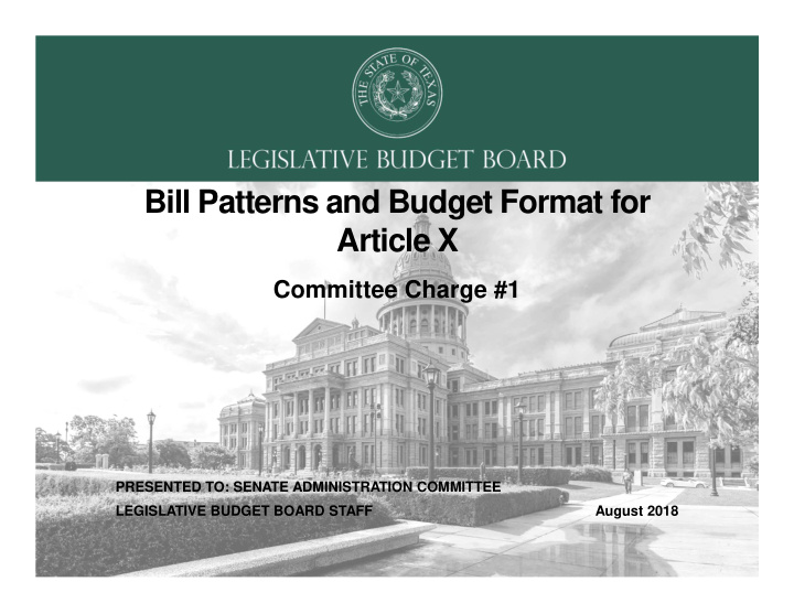 bill patterns and budget format for article x
