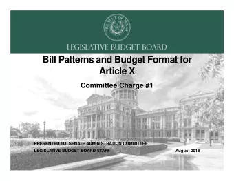Bill Patterns and Budget Format for  Article X  Committee Charge #1  PRESENTED TO: SENATE
