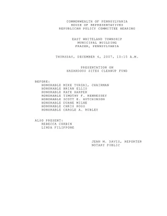 COMMONWEALTH OF PENNSYLVANIA  HOUSE OF REPRESENTATIVES  REPUBLICAN POLICY COMMITTEE HEARING  EAST