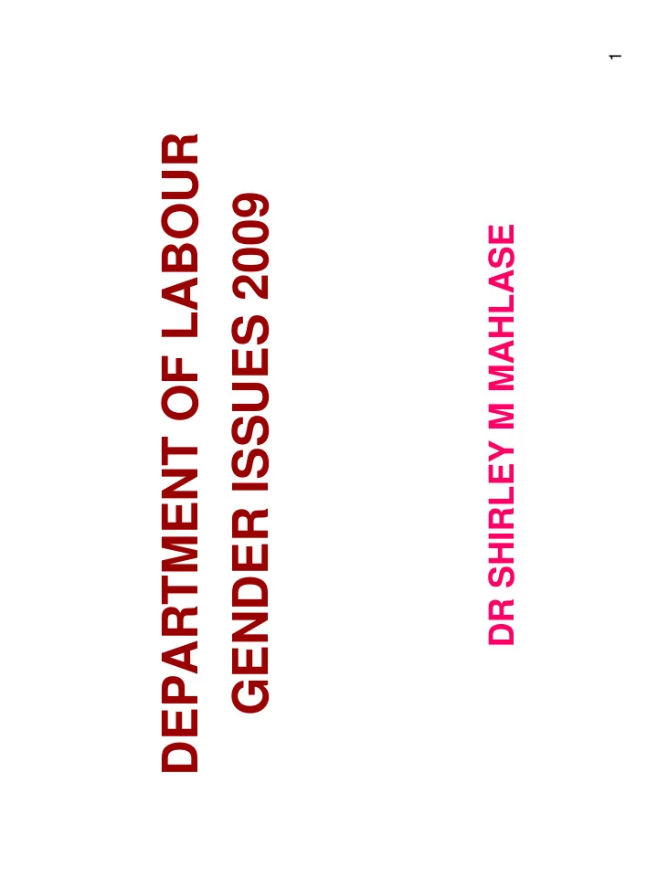 department of labour gender issues 2009