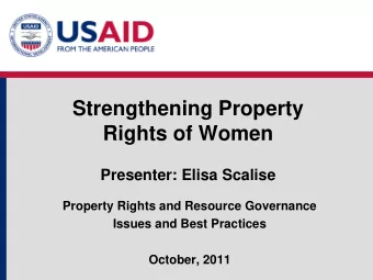 Strengthening Property  Rights of Women  Presenter: Elisa Scalise  Property Rights and Resource