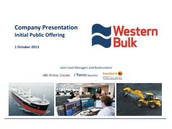 Company Presentation  Initial Public Offering  1 October 2013  Joint Lead Managers and Bookrunners