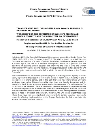 TRANSFORMING THE LIVES OF GIRLS AND  WOMEN THROUGH EU  EXTERNAL RELATIONS  WORKSHOP FOR THE