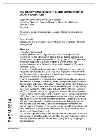 EASM 2014  who are not suspected to take doping substances (benevolence) and  they have to state