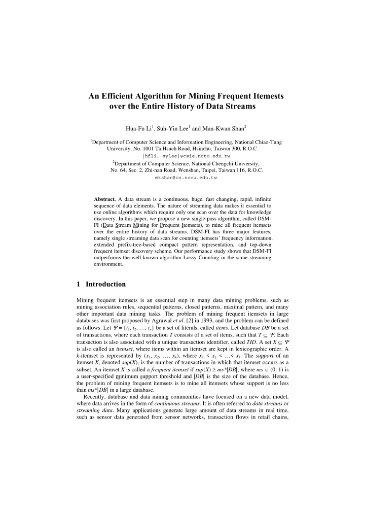 an efficient algorithm for mining frequent itemests over