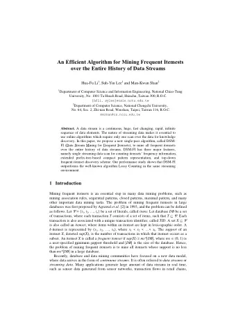 An Efficient Algorithm for Mining Frequent Itemests  over the Entire History of Data Streams Hua-Fu