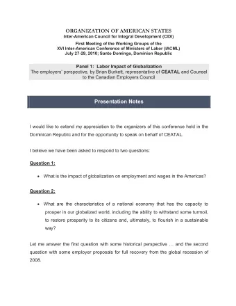 ORGANIZATION OF AMERICAN STATES  Inter-American Council for Integral Development (CIDI)  First