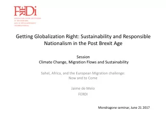 Getting Globalization Right: Sustainability and Responsible  Nationalism in the Post Brexit Age