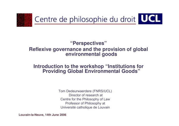 perspectives reflexive governance and the provision of