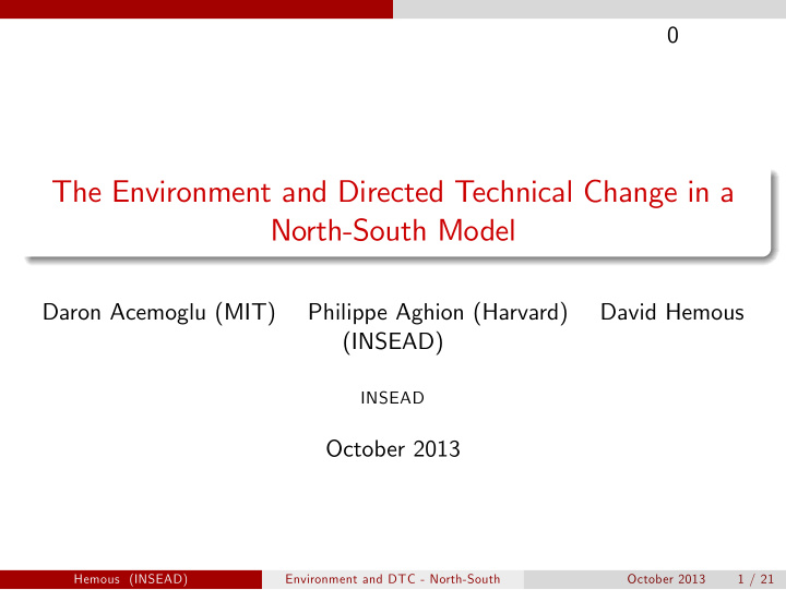 the environment and directed technical change in a north