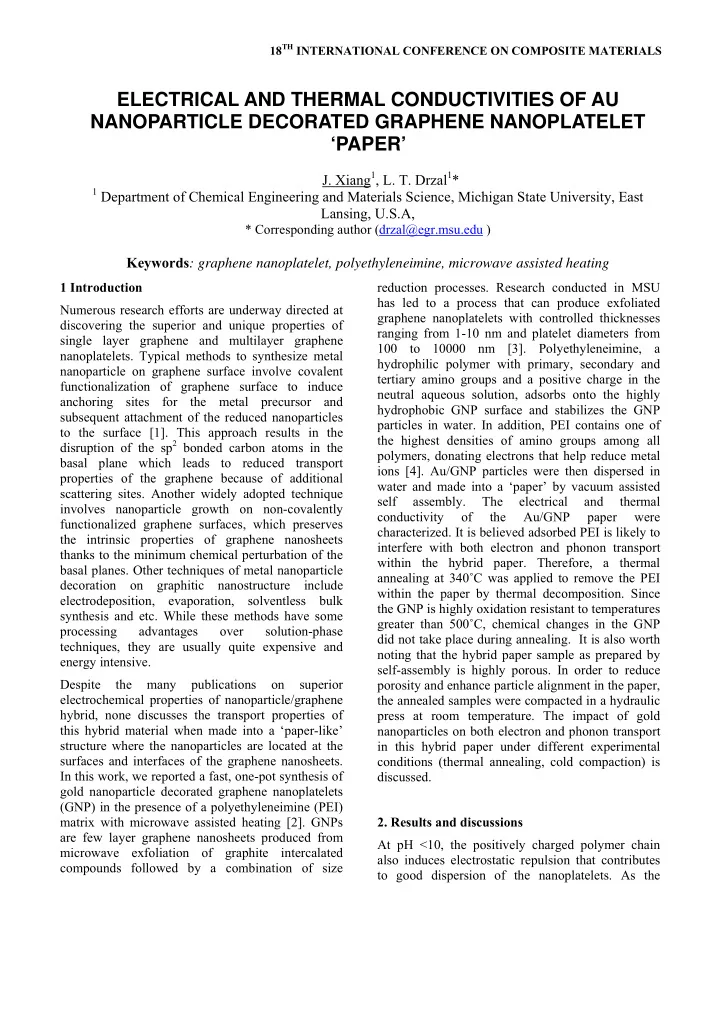 electrical and thermal conductivities of au nanoparticle