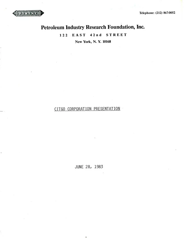 petroleum industry research foundation inc