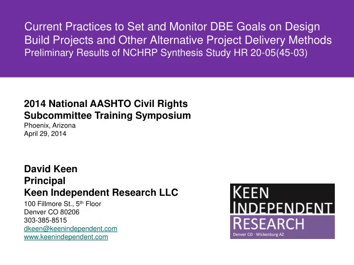current practices to set and monitor dbe goals on design