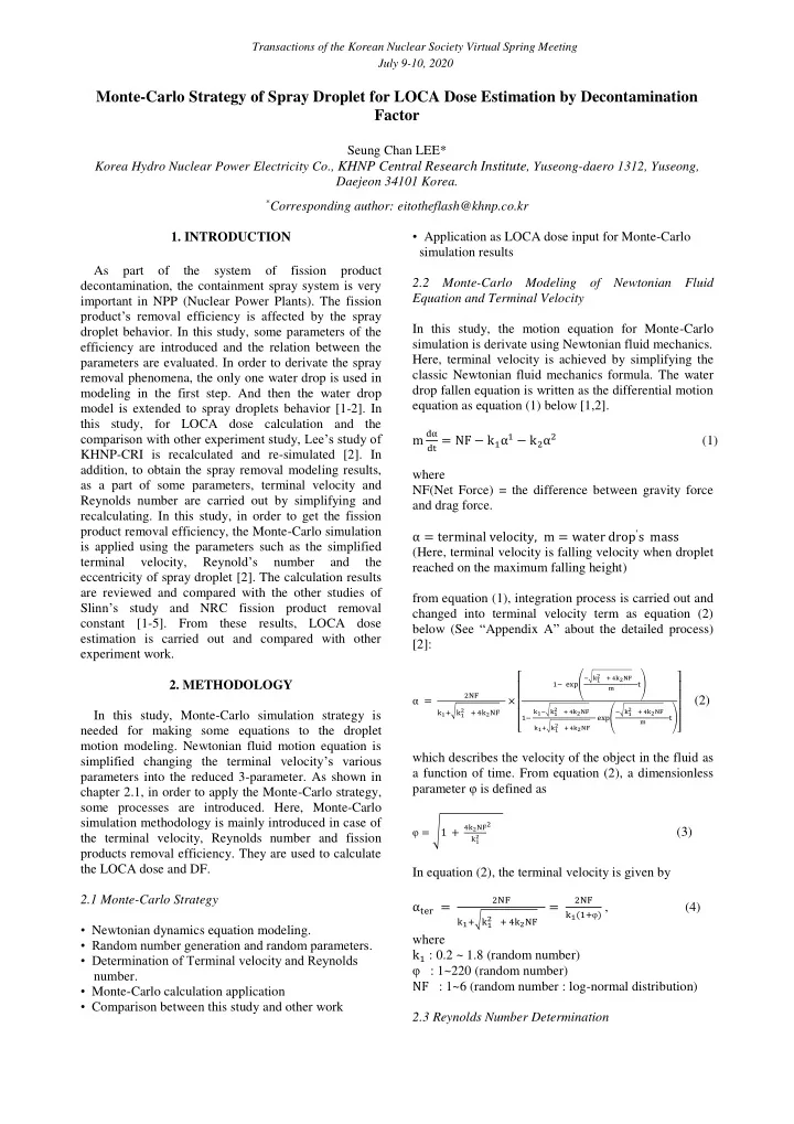 monte carlo strategy of spray droplet for loca dose