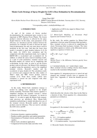 Monte-Carlo Strategy of Spray Droplet for LOCA Dose Estimation by Decontamination  Factor  Seung