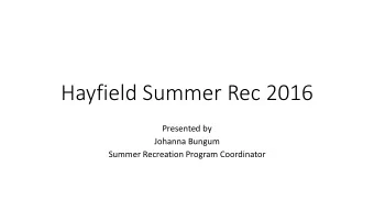 Hayfield Summer Rec 2016  Presented by  Johanna Bungum  Summer Recreation Program Coordinator