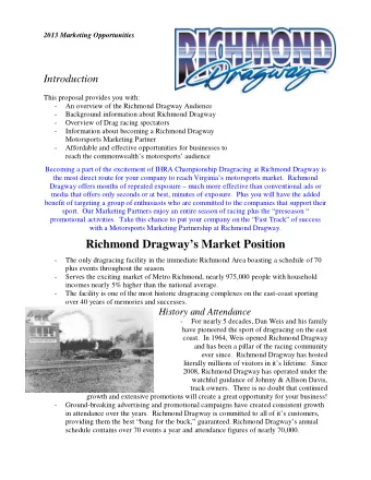 Richmond Dragways Market Position -  The only dragracing facility in the immediate Richmond Area