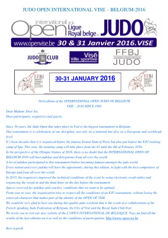 JUDO OPEN INTERNATIONAL VISE  BELGIUM-2016 JUDO OPEN INTERNATIONAL VISE  BELGIUM-2016  DATE