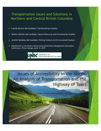 Issues of Accessibility in the North:  An Analysis of Transportation and the  Highway of Tears
