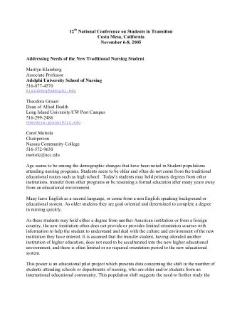 12 th National Conference on Students in Transition  Costa Mesa, California  November 6-8, 2005