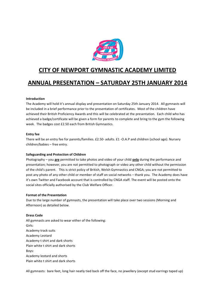 city of newport gymnastic academy limited annual