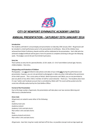 CITY OF NEWPORT GYMNASTIC ACADEMY LIMITED ANNUAL PRESENTATION  SATURDAY 25TH JANUARY 2014