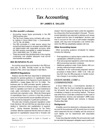 Tax Accounting  BY JAMES E. SALLES  In this months column:  deeper than the approach taken
