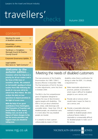 travellers  checks  Autumn 2003  contents  Meeting the needs  1  of disabled customers  School