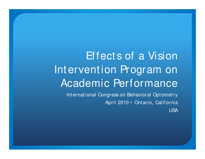 effects of a vision intervention program on intervention