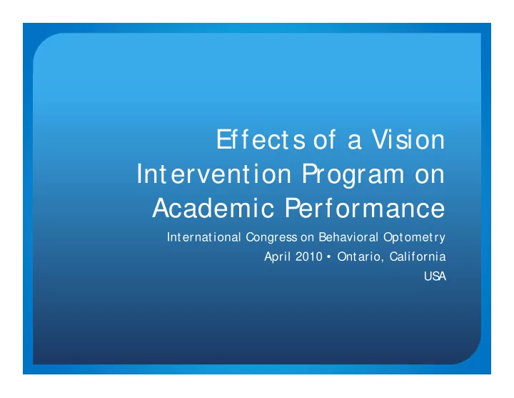 effects of a vision intervention program on intervention