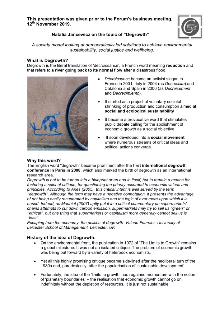 this presentation was given prior to the forum s business