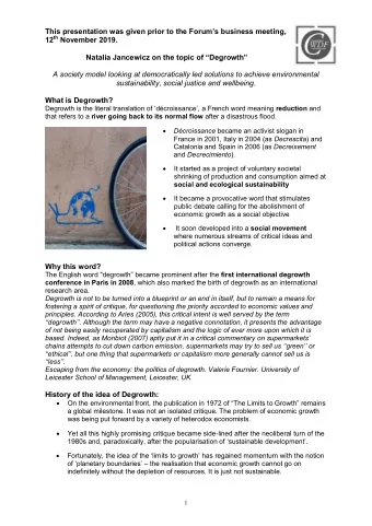 This presentation was given prior to the Forums business meeting , 12 th November 2019. Natalia