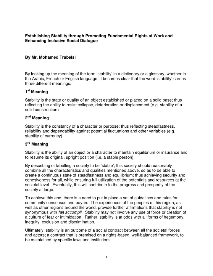 establishing stability through promoting fundamental
