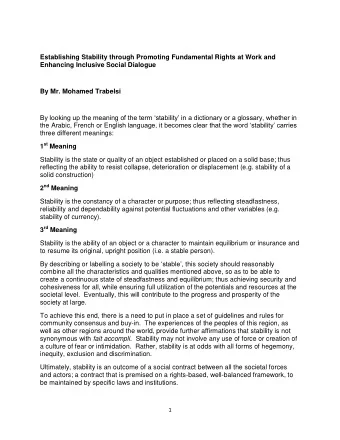 Establishing Stability through Promoting Fundamental Rights at Work and  Enhancing Inclusive Social