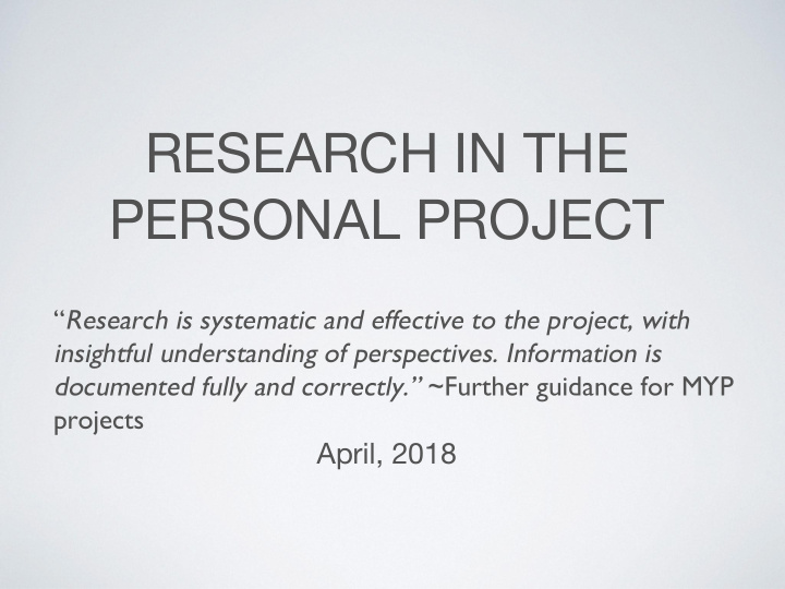 research in the personal project