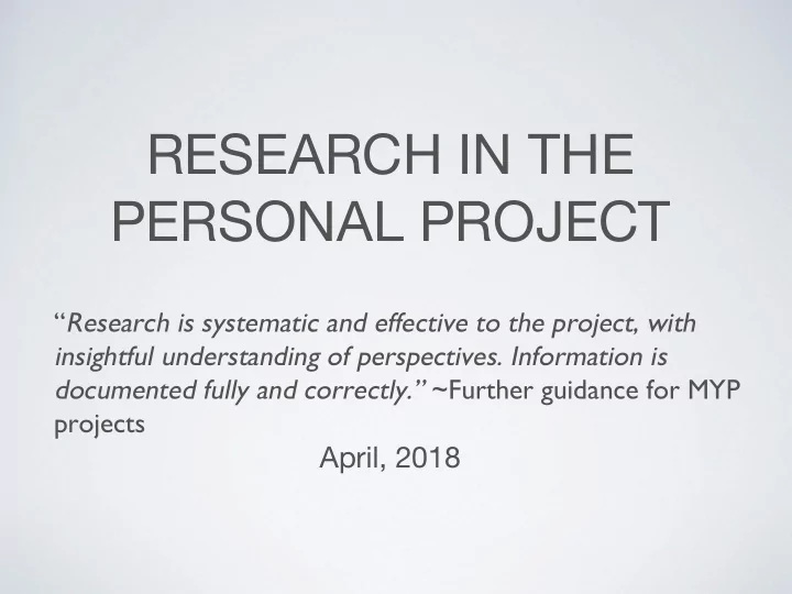 research in the personal project