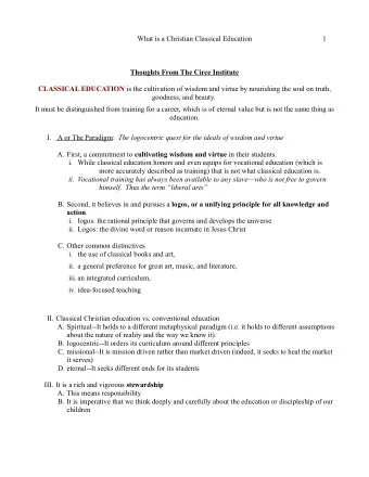What is a Christian Classical Education  1  Thoughts From The Circe Institute CLASSICAL EDUCATION