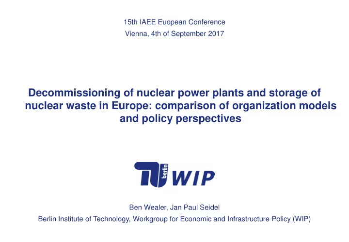 decommissioning of nuclear power plants and storage of