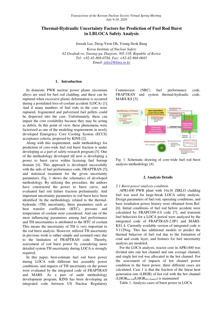 thermal hydraulic uncertainty factors for prediction of
