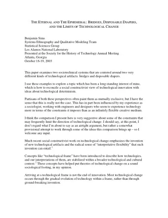 T HE E TERNAL AND T HE E PHEMERAL : B RIDGES , D ISPOSABLE D IAPERS , AND THE L IMITS OF T