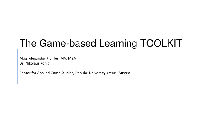the game based learning toolkit